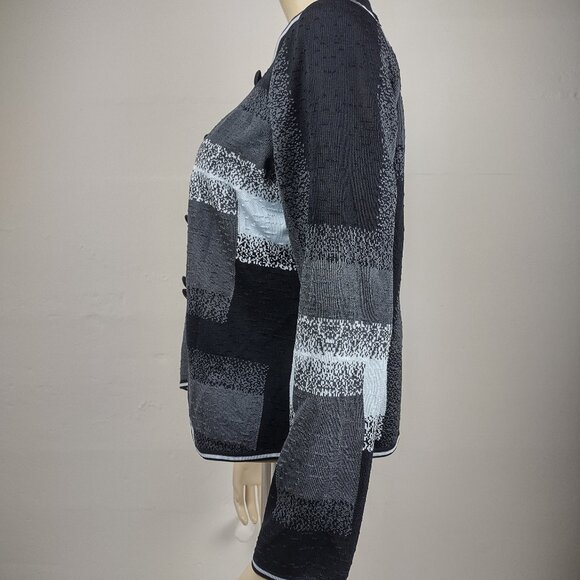 Ming Wang black blue gray color block single clasp cardigan jacket womens Medium - Picture 6 of 7